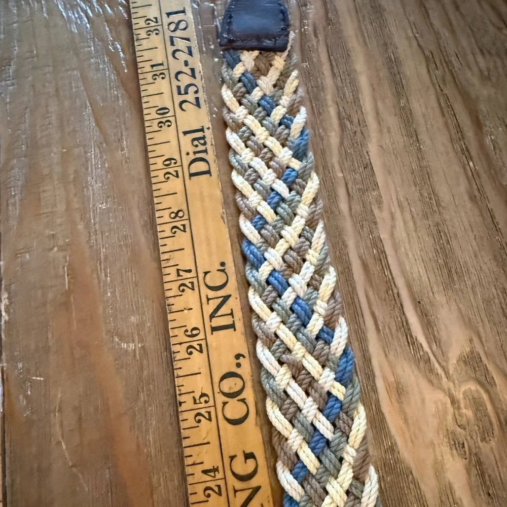 Braided Belt with Gold Buckle Leather accent nautical coastal preppy